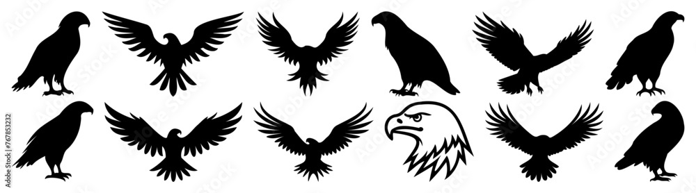 Eagle silhouette set vector design big pack of illustration and icon Eagle silhouette set vector design big pack of illustration and icon