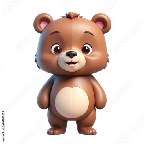 3d rendering of cartoon bear on Isolated transparent background png. generated with AI