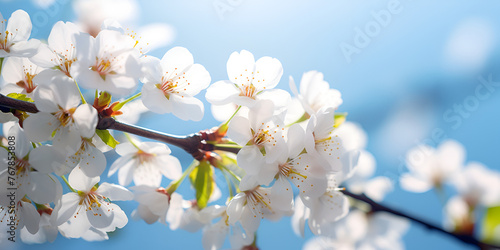 A  closeup capturing  of delightful cherry blossom with blue background