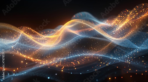 Abstract digital network wave with glowing particles, technology concept background