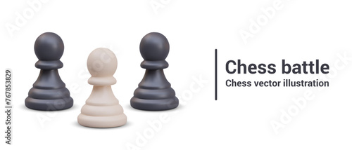 Chess battle. White and black pawns. Set of smallest figures on white background
