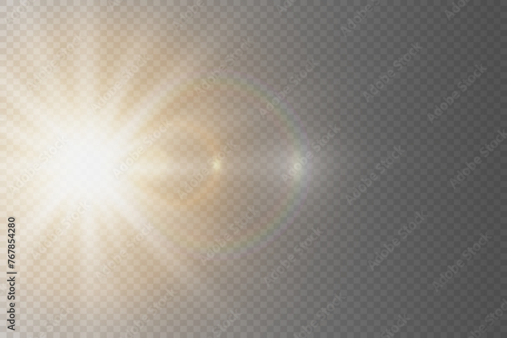 Special lens flash, lighting effect. The flare flashes with rays of light. On a transparent background.