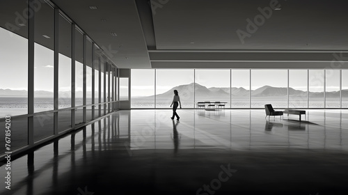 Modern Urban Wide open space. Beautifully designed futuristic interior architecture of a modern building open space