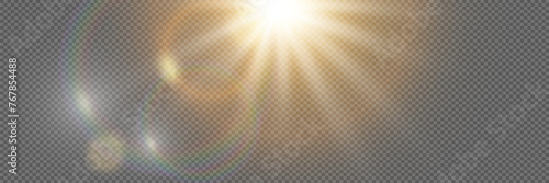 Special lens flash, lighting effect. The flare flashes with rays of light. On a transparent background.