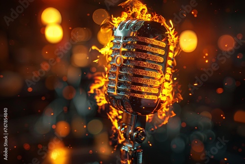 a microphone on fire with lights