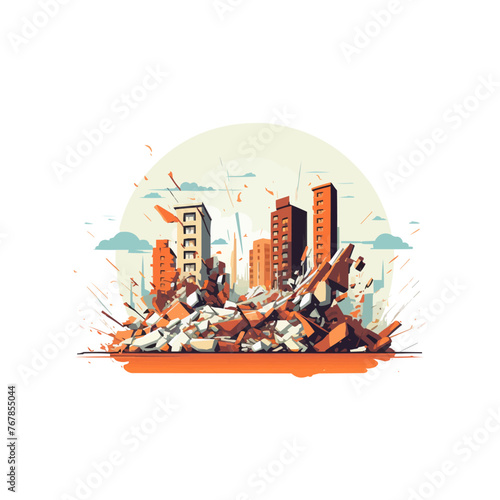 destroyed city demolished buildings vector flat isolated illustration