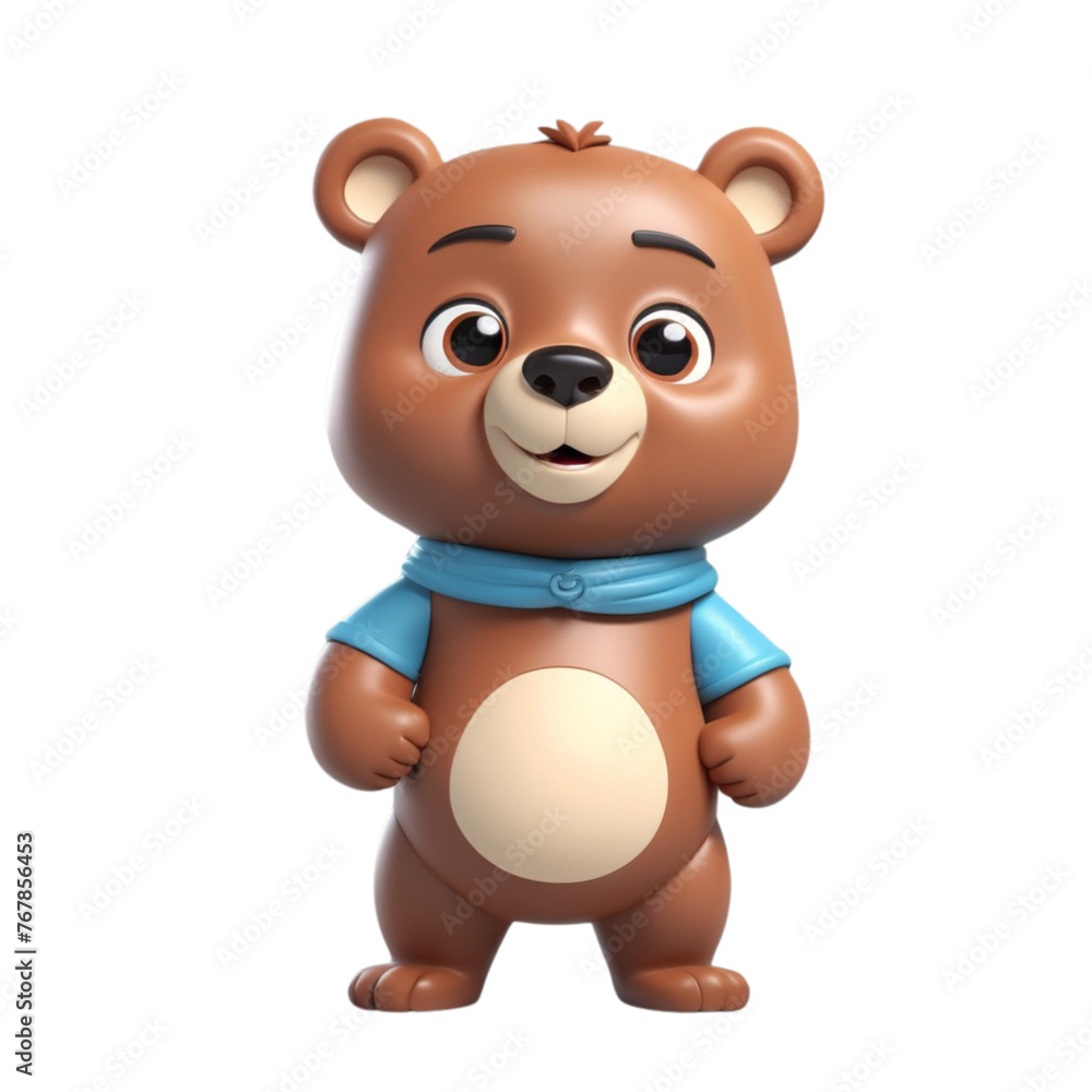 Fototapeta premium 3d rendering of cartoon bear on Isolated transparent background png. generated with AI