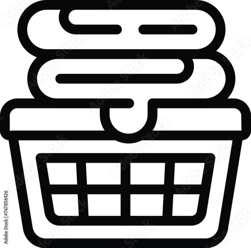 Laundry room basket icon outline vector. Loaded clothes bin. Dirty linen storage