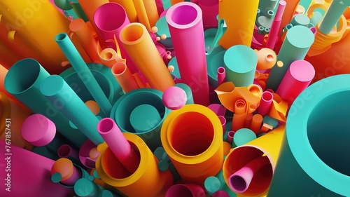 Vibrant multi colored abstract cylindrical shapes 