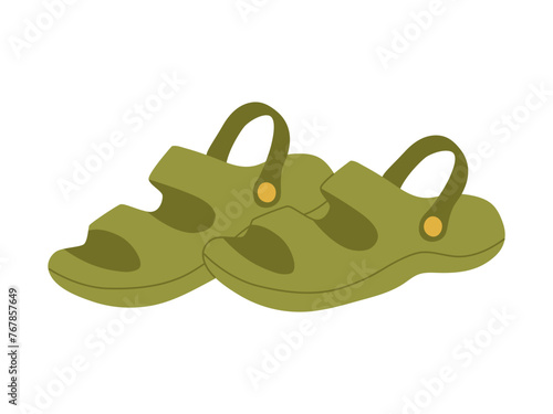Pair of green Crocs. Comfortable summer shoes. Vector illustration in flat style