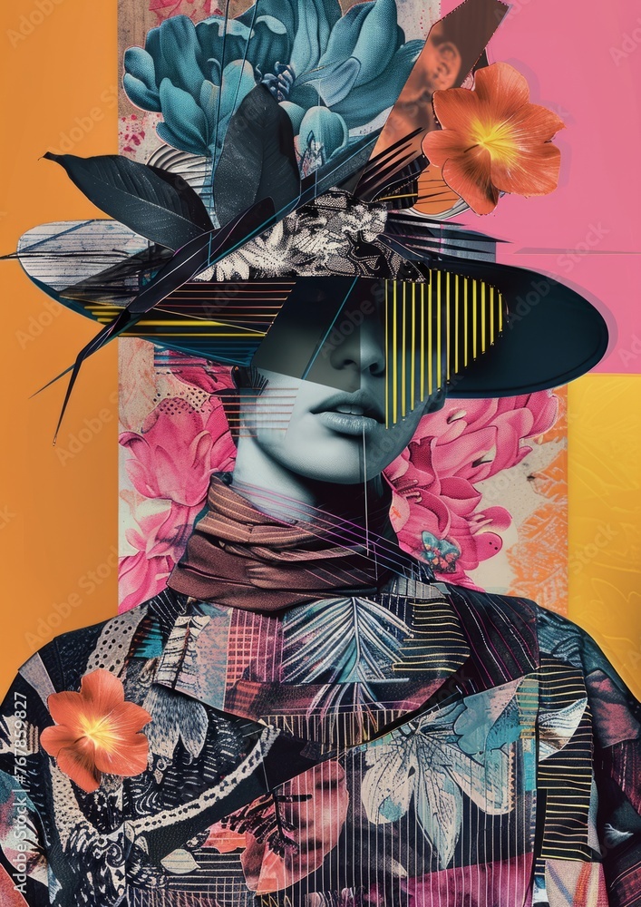 Abstract artistic female collage illustration. Trendy fashion collage - obrazy, fototapety, plakaty 