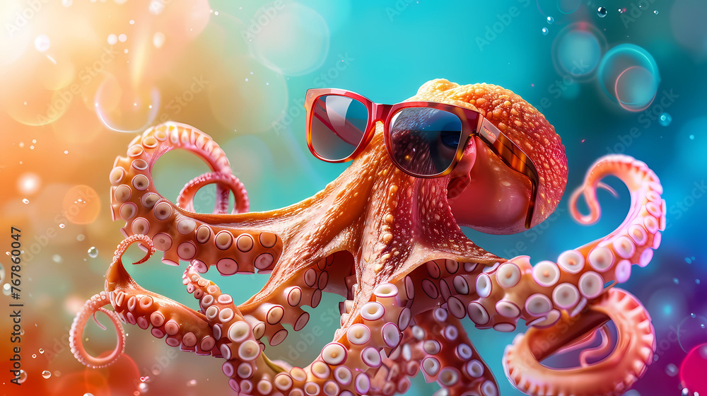 An octopus wearing oversized sunglasses
