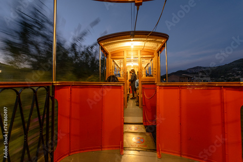 traditional tram in Sóller city, Mallorca, Spain
