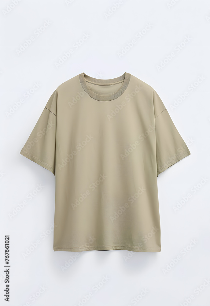 T-shirt in a olive green color mock up isolated on white background T-shirt in a olive green color mock up isolated on white background