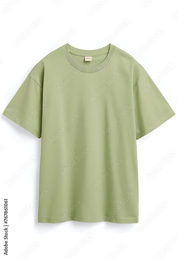 T-shirt in a olive green color mock up isolated on white background T-shirt in a olive green color mock up isolated on white background