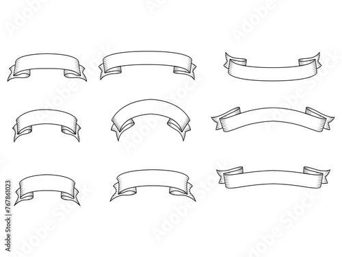 Ribbon elements. Starburst label. Vintage. Modern simple ribbons collection. Flat banner ribbon for decorative design. Ribbons, Banners, badges, Labels Design Elements.