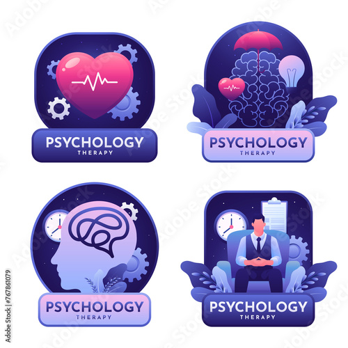 Hand drawn psychology concept emblem set