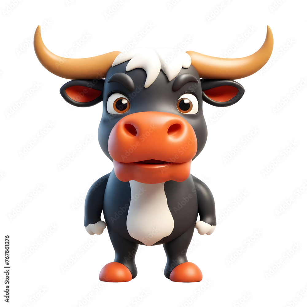 Fototapeta premium 3d rendering of cartoon cow set on Isolated transparent background png. generated with AI