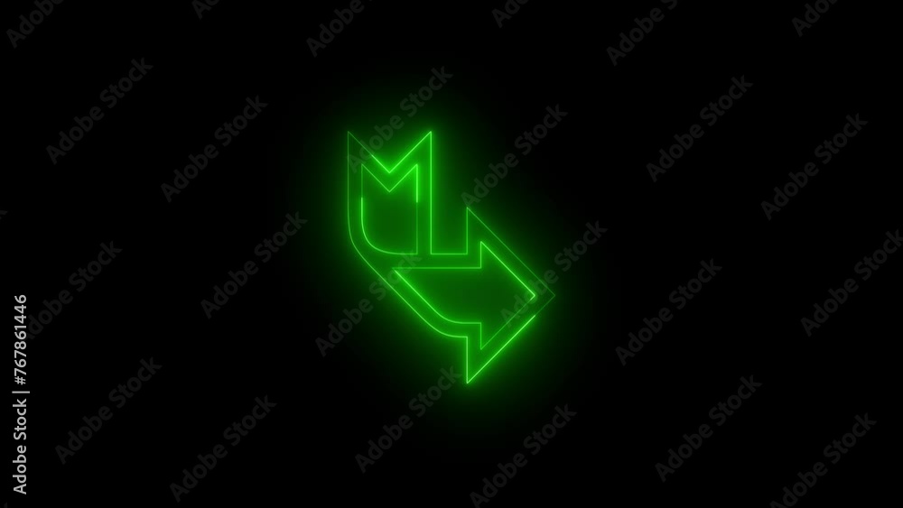 Neon glowing green color arrow direction right icon animation black background Neon glowing green color arrow direction right icon animation black background
