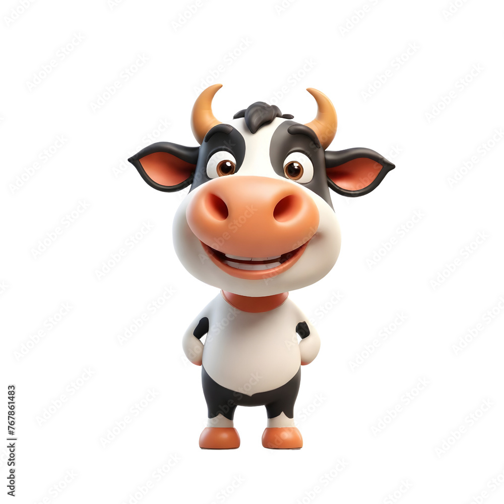 3d rendering of cartoon cow set on Isolated transparent background png. generated with AI