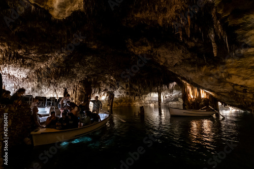 People on boats in amazing  Drach Caves, Mallorca, Spain