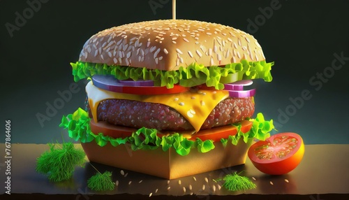 a 3d cube shaped hamburger, digital art

