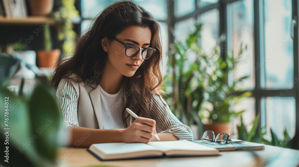 Portrait of businesswoman writing in notebook while sitting at office desk High detailed,high resolution,realistic and high quality photo professional photography Portrait of businesswoman writing in notebook while sitting at office desk High detailed,high resolution,realistic and high quality photo professional photography