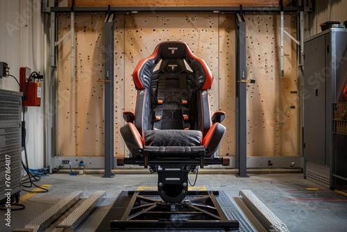 Military fighter jet ejection seat. Testing an ejection seat in a special hangar at the military aviation testing center.