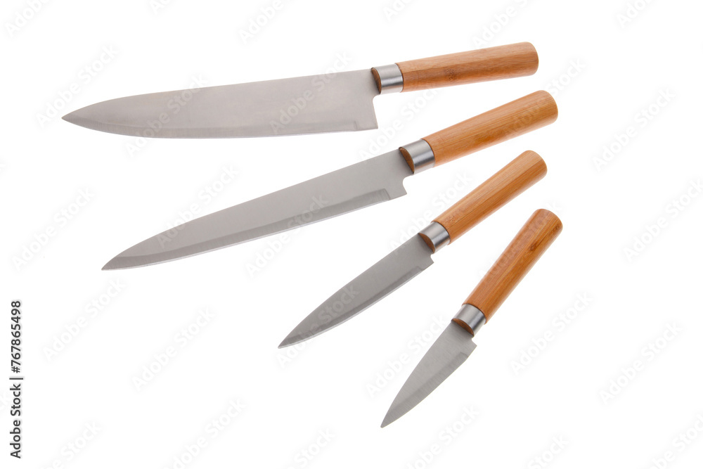 Full kitchen knife set on white background Full kitchen knife set on white background