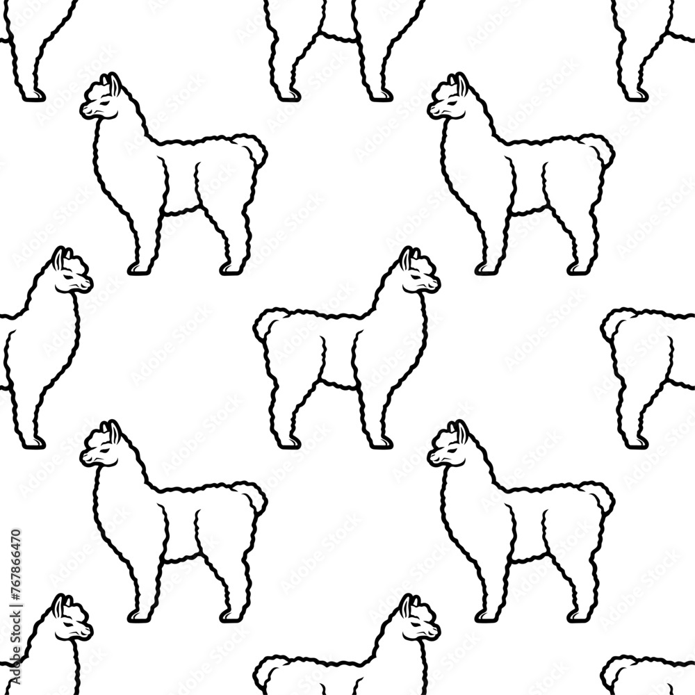 Fototapeta premium Seamless pattern with llama animal on white background.