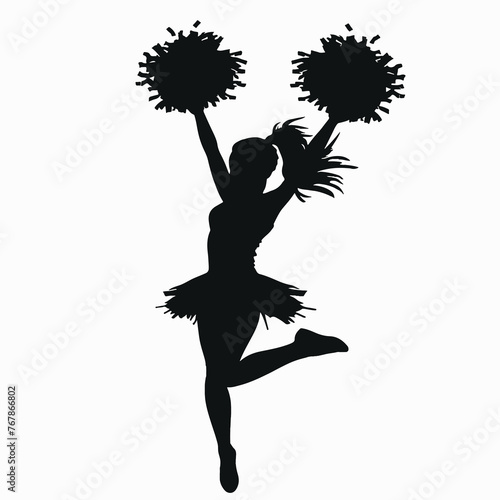 Silhouette of a high school cheerleader with pom poms