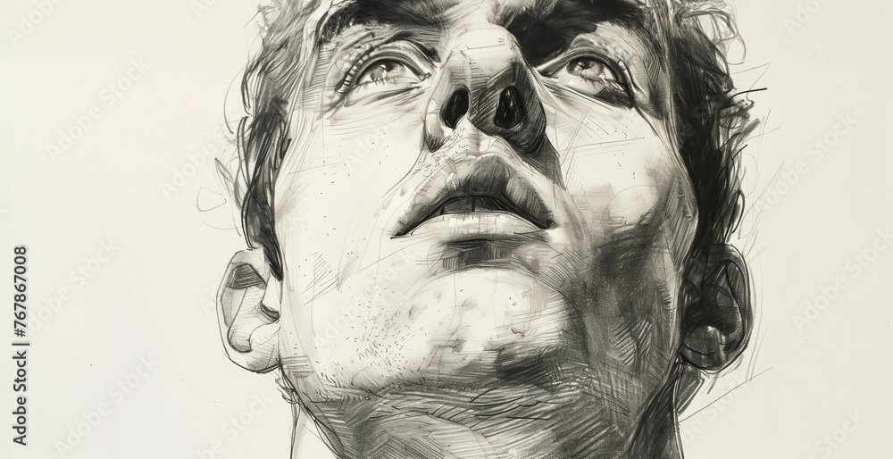 Fototapeta premium Expression of a man in black and white hand style drawing. 