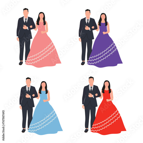 Indian wedding couple illustration for save the date, wedding e-invite cards