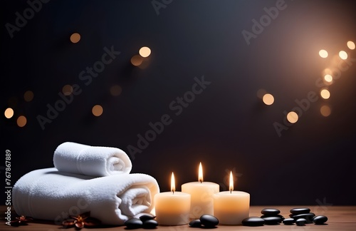 Towels and candles on a dark background