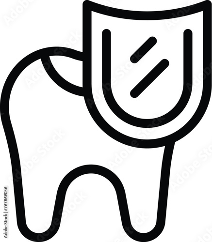 Dental protection shield icon outline vector. Healthy teeth. Stomatology healthcare exam
