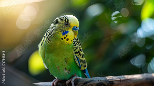 Yellow wavy parrot on a blurred background