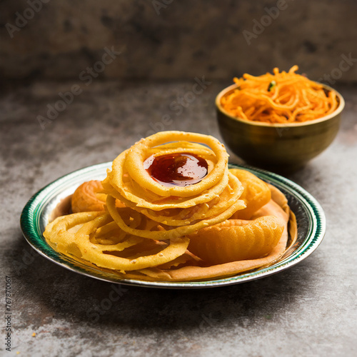 crispy fafda with sweet jalebi is an indian