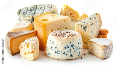 Cheeses isolated on a white background.