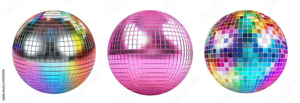 Set of shiny disco mirror balls, cut out Set of shiny disco mirror balls, cut out