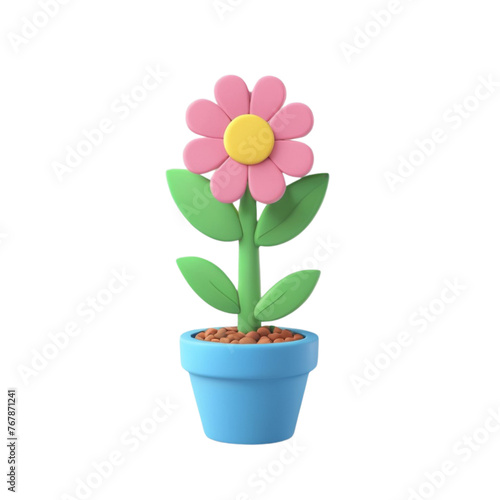 3d rendering of cartoon flowers in a pot on Isolated transparent background png. generated with AI