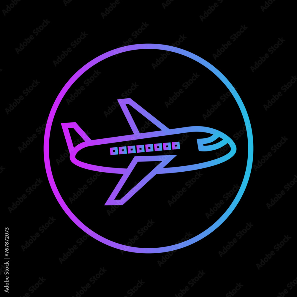 neon icon highlights gradient with airplane and tourism vacation
