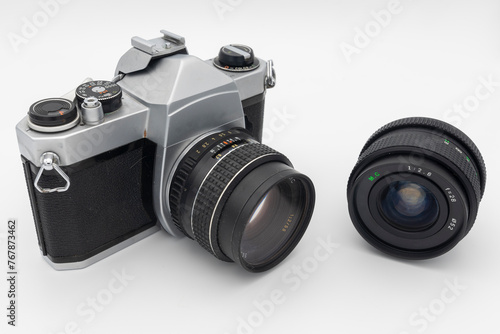 Canvas Print Vintage film camera with white background