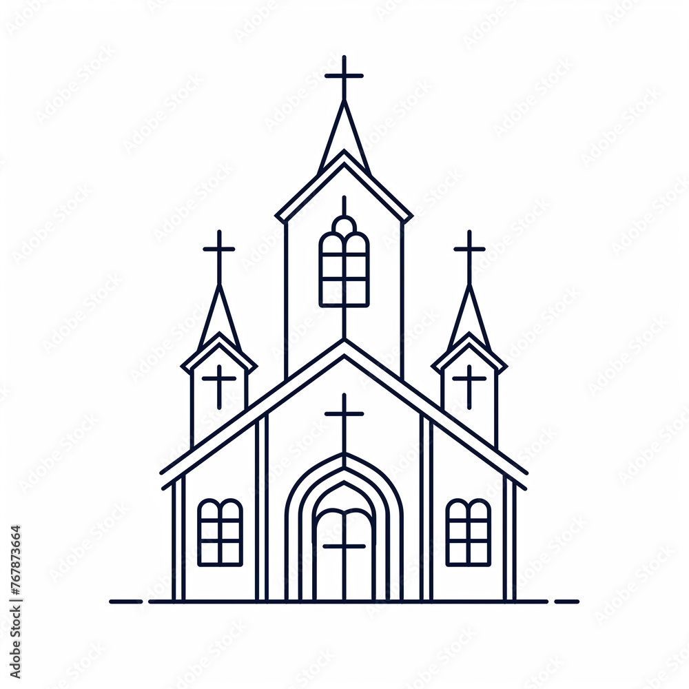 Church building  line art icon logo isolated on white background