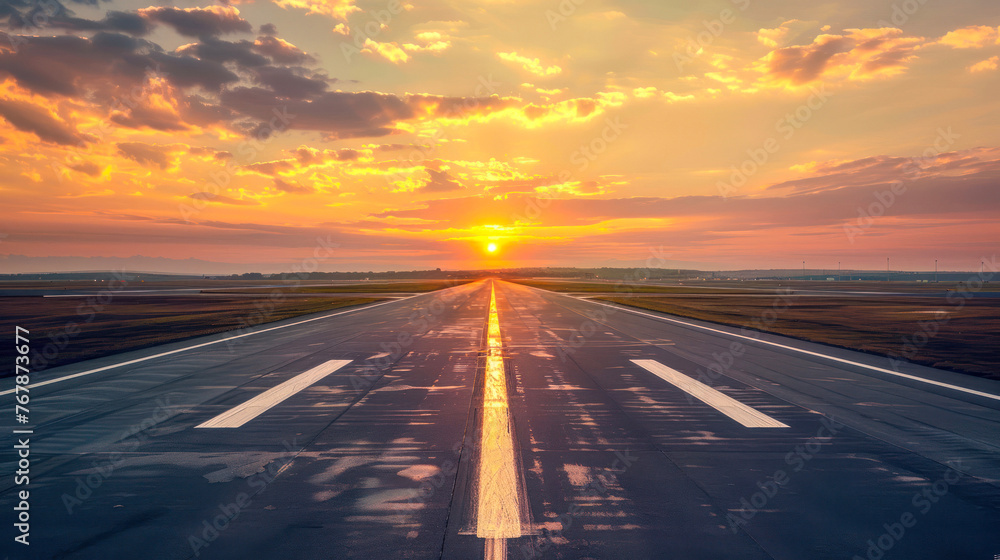 Featuring a runway at sunrise, the image conveys new beginnings and the limitless potential of clear skies ahead, with soft light