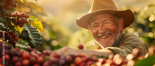 This farmer shows his freshly harvested Arábica coffee beans with a smile. © Zaleman