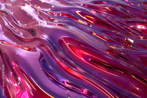 abstract 3D background in the form of transparent purple and pink waves, texture of liquid glass or plastic, purple-pink iridescent shiny waves
