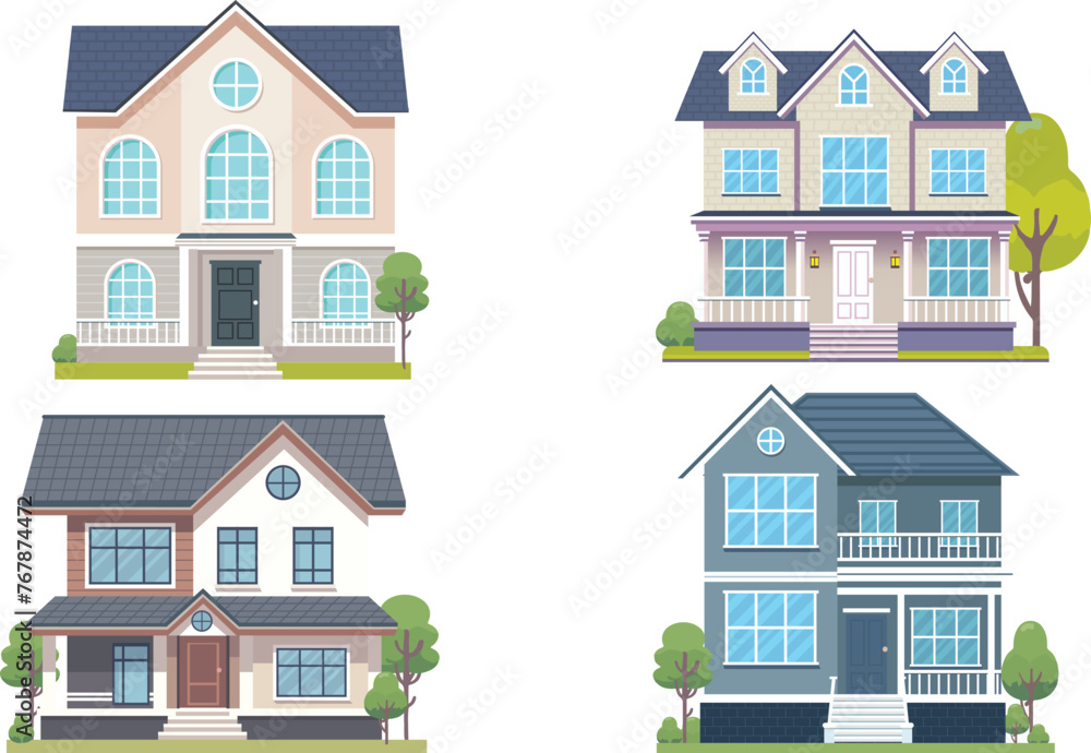 Set of houses. Flat house vector illustration. Real Estate concept. flat house set.