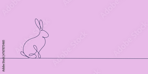 Continuous one-line drawing of Easter Bunny. Cute rabbit silhouette with ears in simple minimalistic style for spring design greeting card and web banner. Vector illustration. easter one-line art. © TestersDesigns