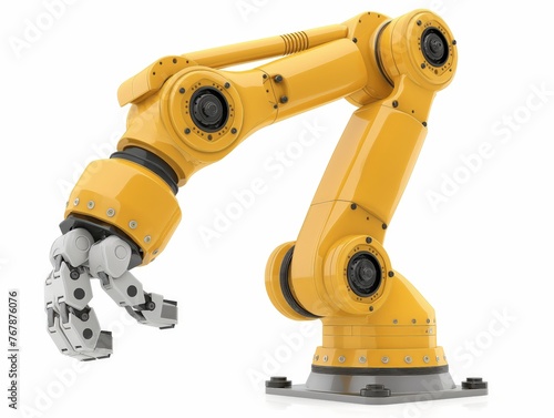 Close-up of a modern robotic arm, showcasing advanced automation technology against a clean white background.