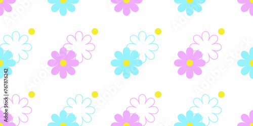 Pink and blue flowers isolated on a white background. Cute baby seamless pattern. Flat design. Background for cover  textile  decor. 